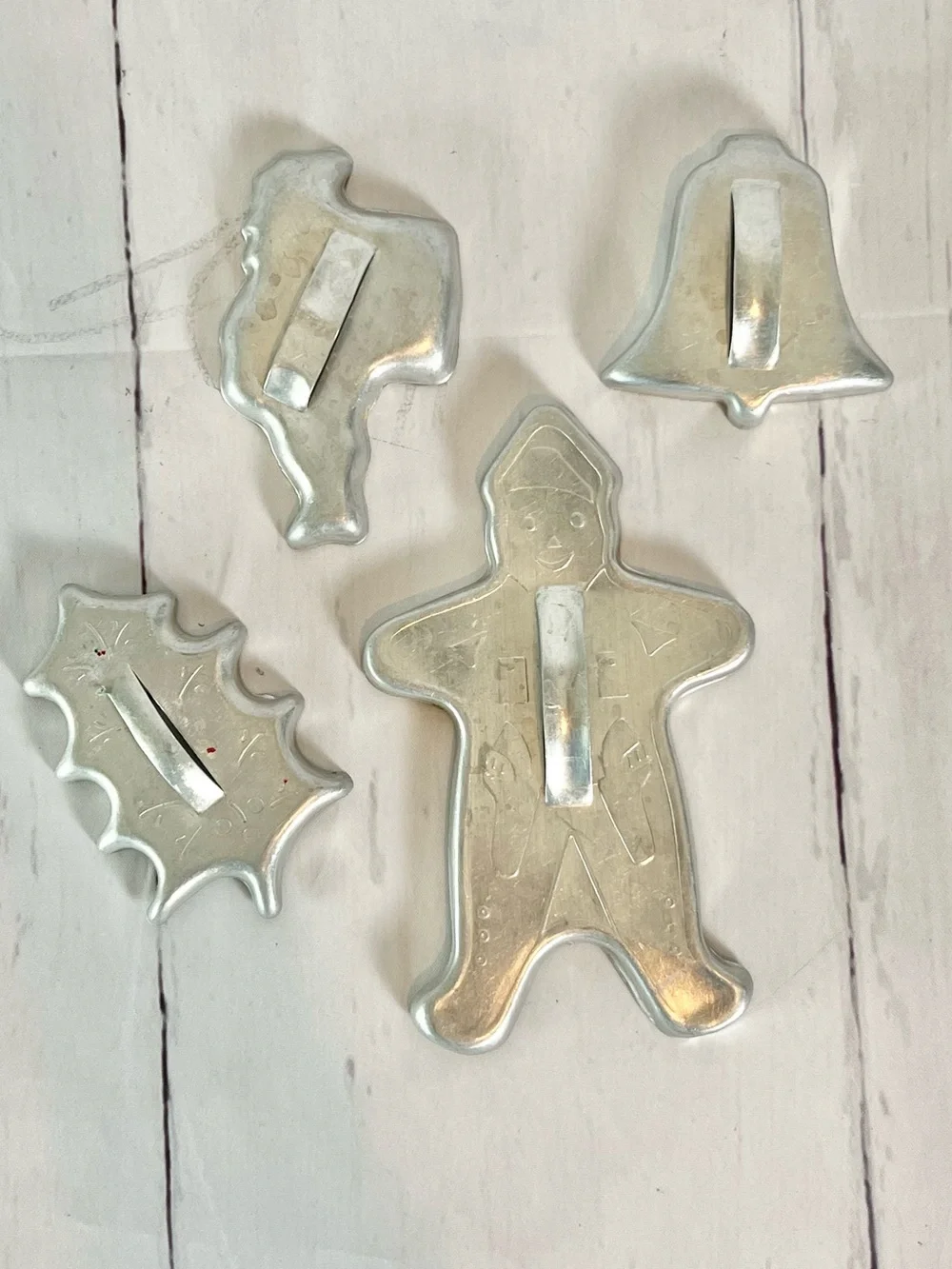 Vintage MCM Aluminum Christmas Cookie Cutters Set of 7 With Handles Retro